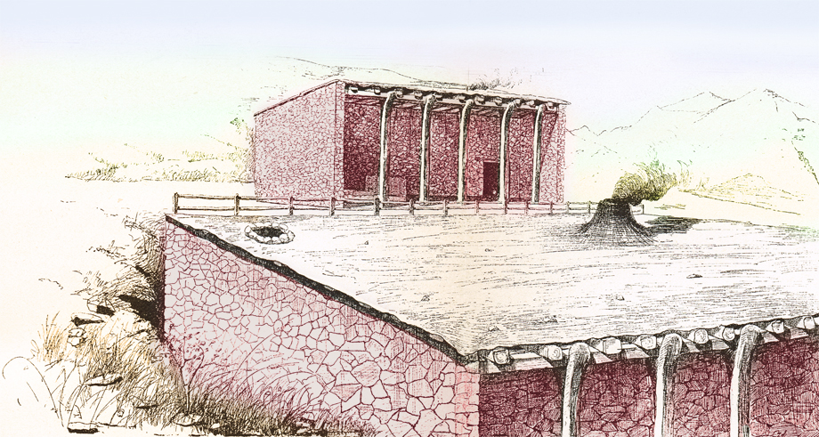 Հայկական գիւղական տունի օրինակ մը, ըստ Փ. Տէր Մովսէսեանի (Աղբիւր՝ P. Der-Movsesian, The Armenian village house, 1894, Vienna)