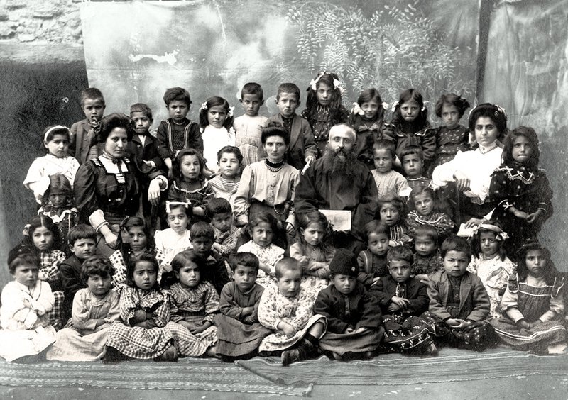 Lower Quarter, Harput. The children of the Armenian kindergarten and staff