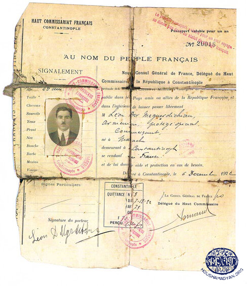 4. A document issued by the Istanbul French High Commissary permitting LevonDer-Meguerditchian to travel freely (Source: Silvina Der-Meguerditchian collection)