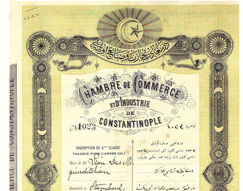 3. Formal certificate of membership of the Ottoman House of Commerce belonging to Levon Der-Meguerditchian (Source: Silvina Der-Meguerditchian collection)